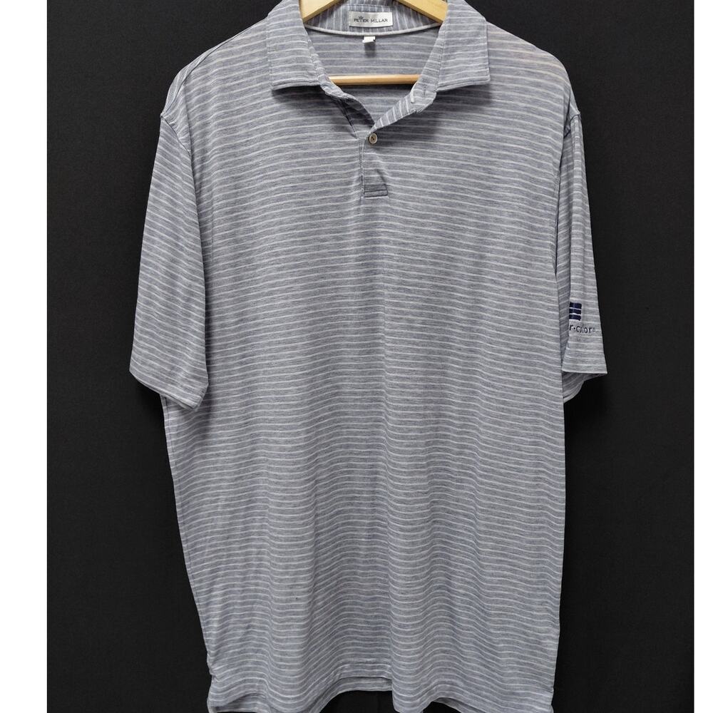 PETER MILLAR Gray Lightweight Striped Polo Men Size L
